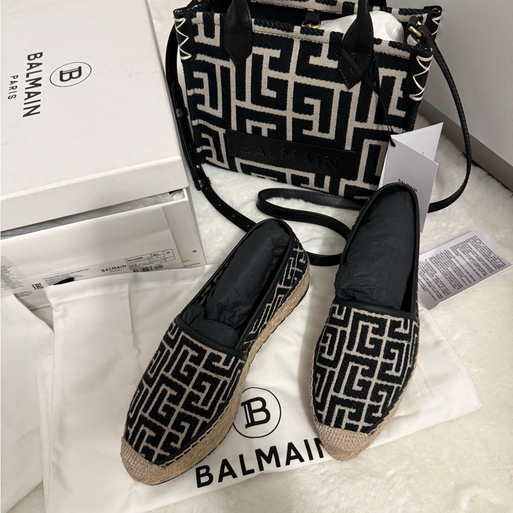 Balmain Black and Cream Espadrilles - Picture 4 of 13